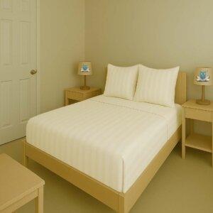 Sleeping Owls Color Finest 300TC 100% Soft Cotton 1N Super King Bedsheet Set with 2CM Striped & 2 Pillow Covers