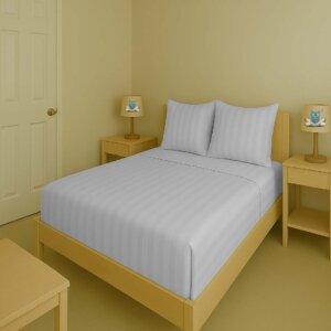Sleeping Owls Color 300TC 100% Soft Cotton 1N Super King Bedsheet Set with 2CM Striped & 2 Pillow Covers