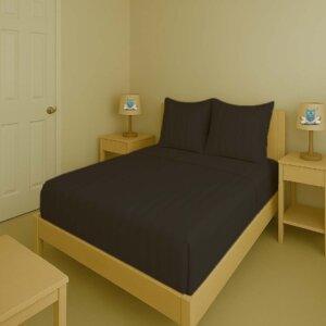 Sleeping Owls Color 300TC 100% Soft Cotton 1N Super King Bedsheet Set with 2CM Striped & 2 Pillow Covers
