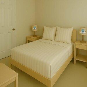 Sleeping Owls Color 300TC 100% Soft Cotton 1N Super King Bedsheet Set with 2CM Striped & 2 Pillow Covers