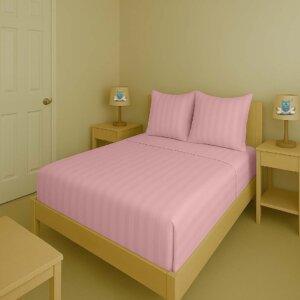 Sleeping Owls Color 300TC 100% Soft Cotton 1N Super King Bedsheet Set with 2CM Striped & 2 Pillow Covers