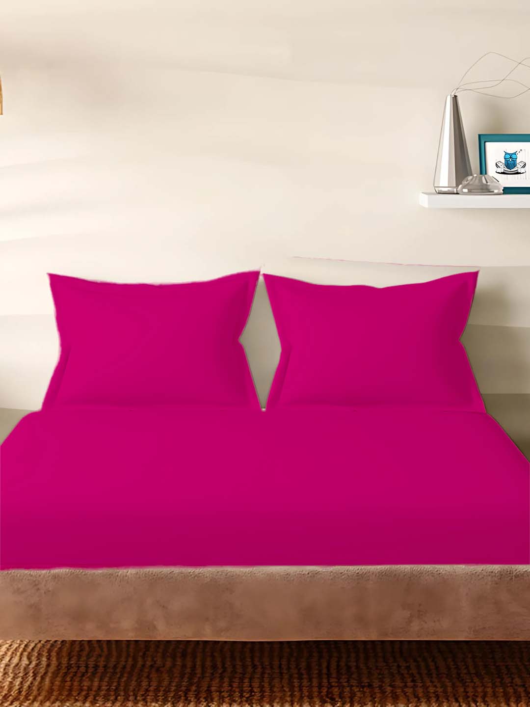 Sleeping Owls Solids 210TC 100% Cotton Plain Super King Bedsheet with 2 pillow Covers Sleeping Owls Solids 210TC 100% Cotton Plain Super King Bedsheet with 2 pillow Covers