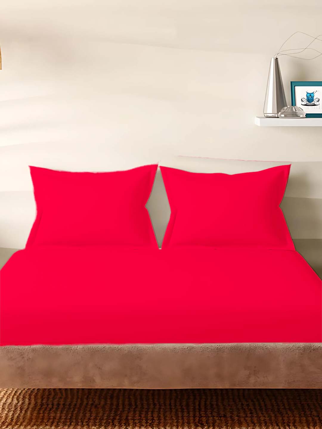 Sleeping Owls Solids 210TC 100% Cotton Plain Super King Bedsheet with 2 pillow Covers Sleeping Owls Solids 210TC 100% Cotton Plain Super King Bedsheet with 2 pillow Covers