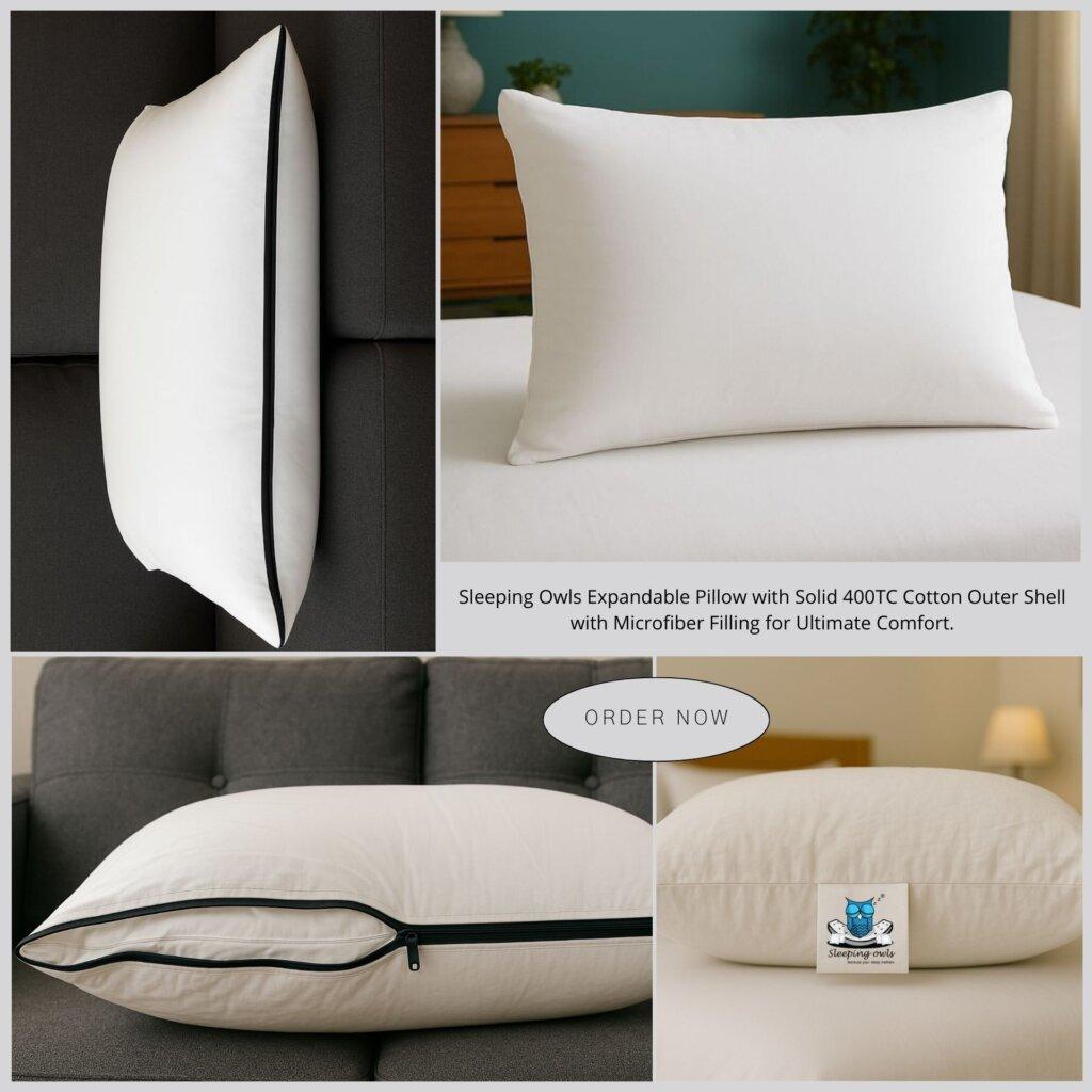 Sleeping Owls Expandable Pillow - 400TC Cotton, Microfiber Filling