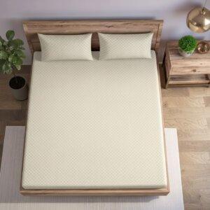 Sleeping Owls 100% Soft Cotton Jacquard 300TC checked Super King Bedsheet with 2 Pillow Cover - IVORY