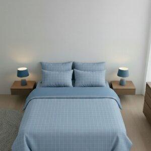 Sleeping Owls 100% Soft Cotton Jacquard 300TC checked Super King Bedsheet with 2 Pillow Covers