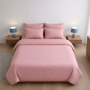 Sleeping Owls 100% Soft Cotton Jacquard 300TC checked Super King Bedsheet with 2 Pillow Covers