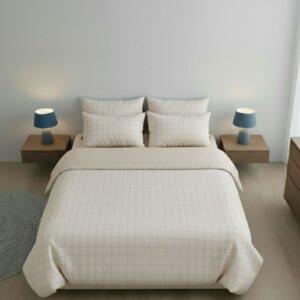 Sleeping Owls 100% Soft Cotton Jacquard 300TC checked Super King Bedsheet with 2 Pillow Covers