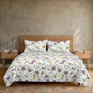 Sleeping Owls Aura Fit 144 TC Cotton Printed Fitted King Size Bedsheet with All-Around Elastic & 2 Pillow Covers