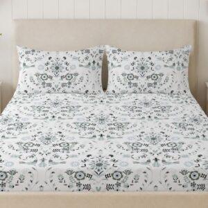 Sleeping Owls Opulent Perkale 300TC 100% Mercerized Cotton Printed 1 Super King Bedsheet with 2 Pillow Covers