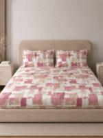 Sleeping Owls Aura Fit 144 TC Cotton Printed Fitted King Size Bedsheet with All-Around Elastic & 2 Pillow Covers