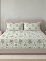 Sleeping Owls Aura Fit 144 TC Cotton Printed Fitted King Size Bedsheet with All-Around Elastic & 2 Pillow Covers