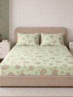 Sleeping Owls Aura Fit 144 TC Cotton Printed Fitted King Size Bedsheet with All-Around Elastic & 2 Pillow Covers