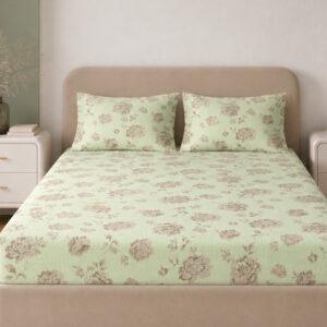 Sleeping Owls Aura Fit 144 TC Cotton Printed Fitted King Size Bedsheet with All-Around Elastic & 2 Pillow Covers