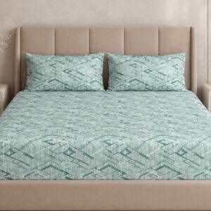 Sleeping Owls Aura Fit 144 TC Cotton Printed Fitted King Size Bedsheet with All-Around Elastic & 2 Pillow Covers