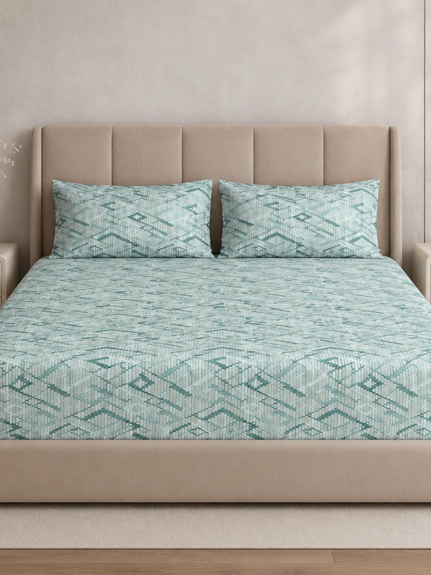 Sleeping Owls Aura Fit 144 TC Cotton Printed Fitted King Size Bedsheet with All-Around Elastic & 2 Pillow Covers Sleeping Owls Aura Fit 144 TC Cotton Printed Fitted King Size Bedsheet with All-Around Elastic & 2 Pillow Covers