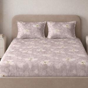 Sleeping Owls Aura Fit 144 TC Cotton Printed Fitted King Size Bedsheet with All-Around Elastic & 2 Pillow Covers