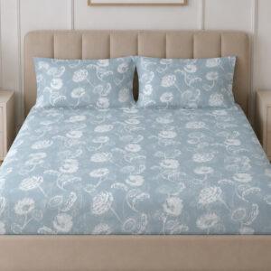 Sleeping Owls Aura Fit 144 TC Cotton Printed Fitted King Size Bedsheet with All-Around Elastic & 2 Pillow Covers