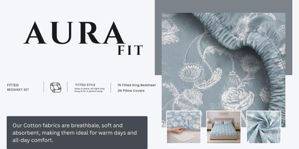 Sleeping Owls Aura Fit 144 TC Cotton Printed Fitted King Size Bedsheet with All-Around Elastic & 2 Pillow Covers