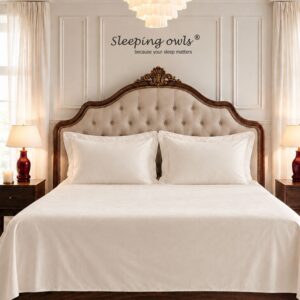 Sleeping Owls Solids Super Finest 400TC 100% Cotton Plain Super King Bedsheet with 2 pillow Covers
