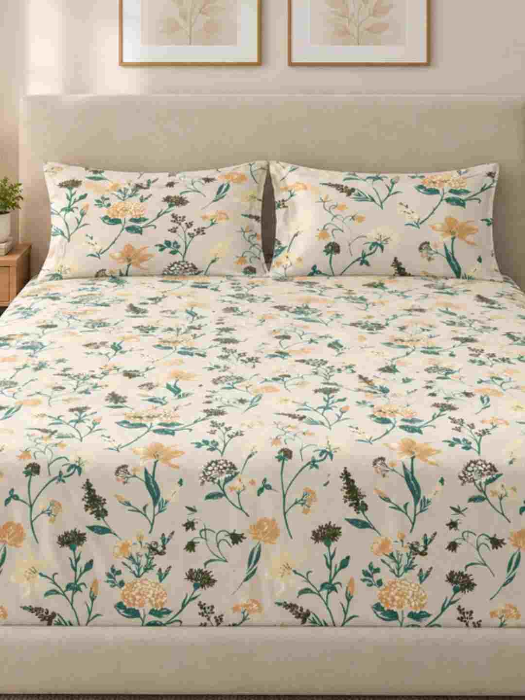 Sleeping Owls Perkale 210TC 100% Soft Cotton Printed 1 Super King Bedsheet with 2 Pillow Covers