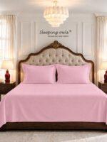 Sleeping Owls Solids Super Finest 400TC 100% Cotton Plain Super King Bedsheet with 2 pillow Covers