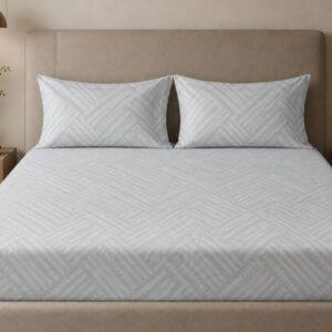 Sleeping Owls 100% Soft Mercerized Cotton Royal Luxe Jacquard Weave 300TC Super King Bedsheet With 2 Piping Pillow Covers