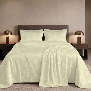 Sleeping Owls 100% Soft Mercerized Cotton Royal Luxe Jacquard Weave 300TC Super King Bedsheet With 2 Piping Pillow Covers