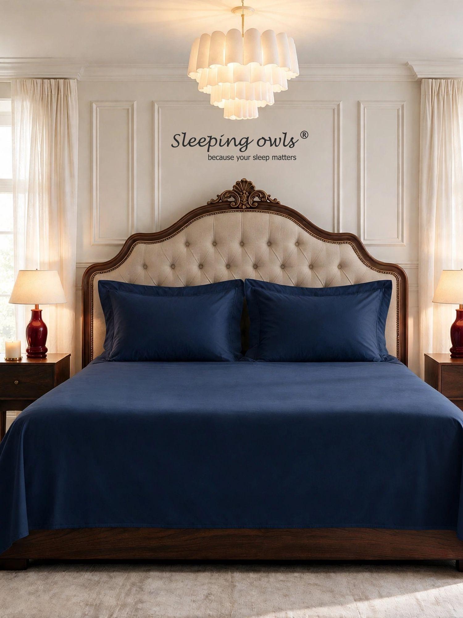 Sleeping Owls Solids Super Finest 400TC 100% Cotton Plain Super King Bedsheet with 2 pillow Covers Sleeping Owls Solids Super Finest 400TC 100% Cotton Plain Super King Bedsheet with 2 pillow Covers