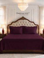 Sleeping Owls Solids Super Finest 400TC 100% Cotton Plain Super King Bedsheet with 2 pillow Covers