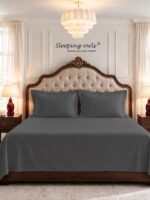Sleeping Owls Solids Super Finest 400TC 100% Cotton Plain Super King Bedsheet with 2 pillow Covers
