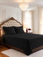 Sleeping Owls Solids Super Finest 400TC 100% Cotton Plain Super King Bedsheet with 2 pillow Covers