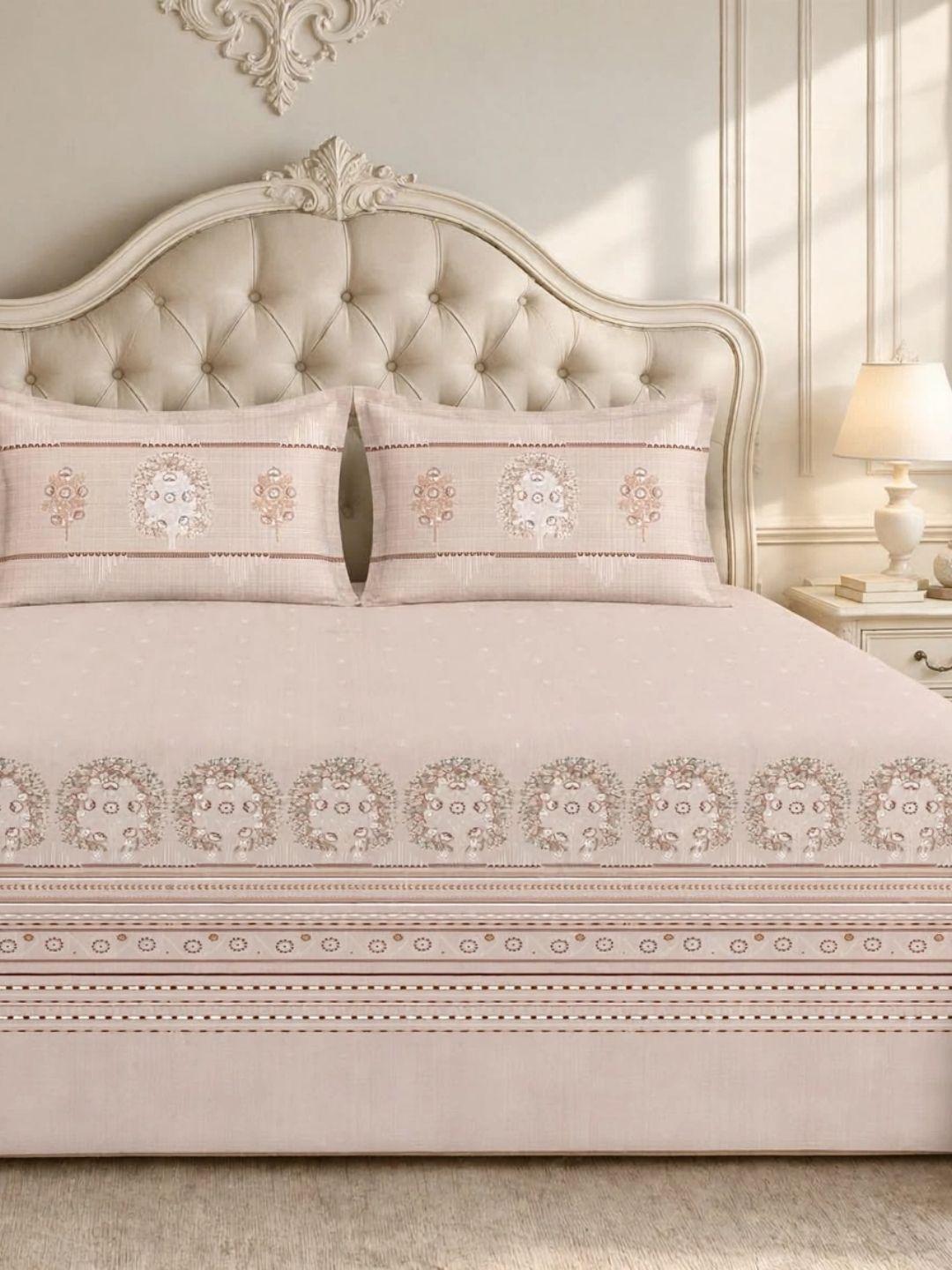 Sleeping Owls Utsav 220 TC Percale Cotton Panel Print Super King Bedsheet Set with 2 Coordinated Pillow Covers