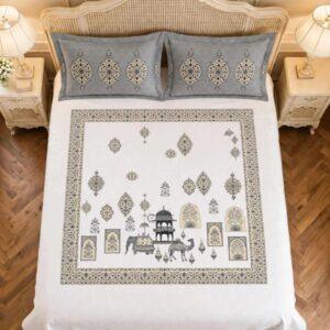 Sleeping Owls Rajwada Courtyard 220 TC Percale Cotton Super King Bedsheet Set with 2 Coordinated Pillow Covers