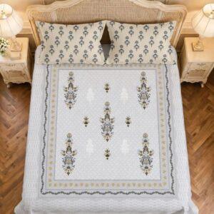 Sleeping Owls Rajwada Courtyard 220 TC Percale Cotton Super King Bedsheet Set with 2 Coordinated Pillow Covers