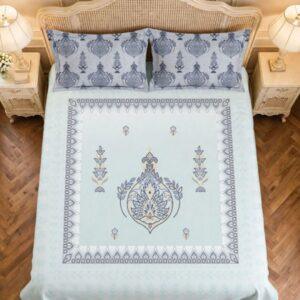 Sleeping Owls Rajwada Courtyard 220 TC Percale Cotton Super King Bedsheet Set with 2 Coordinated Pillow Covers