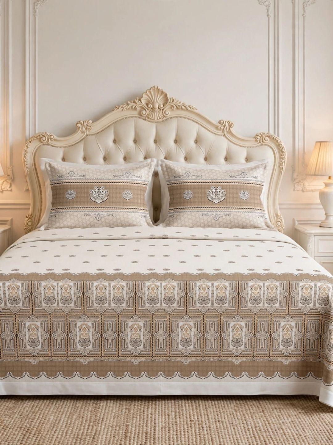 93 Sleeping Owls Utsav 220 TC Percale Cotton Panel Print Super King Bedsheet Set with 2 Coordinated Pillow Covers
