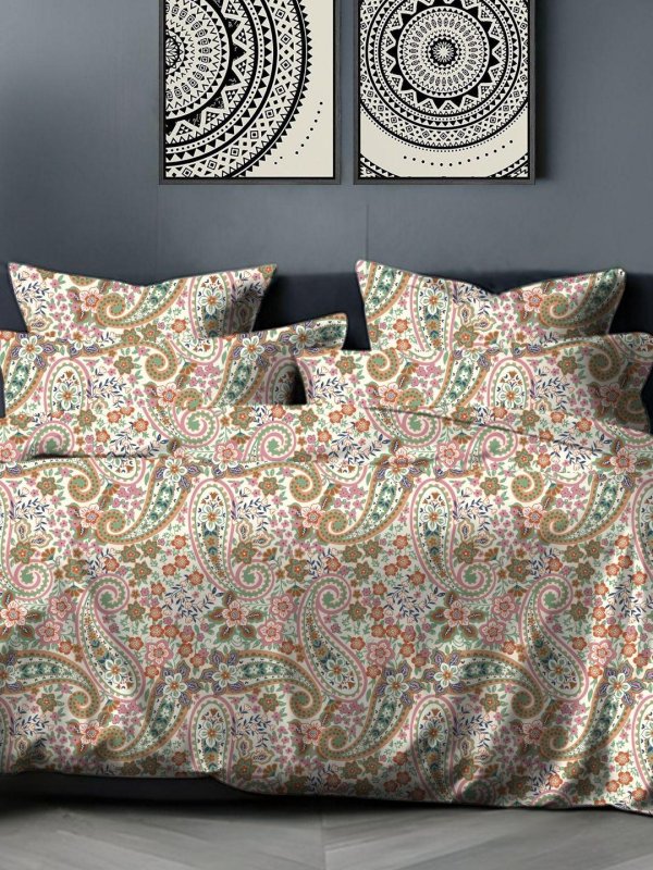 Sleeping Owls 100% Soft Mercerized Cotton Printed Imperial Bloom 300TC Super King Bedsheet With 2 Pillow Covers