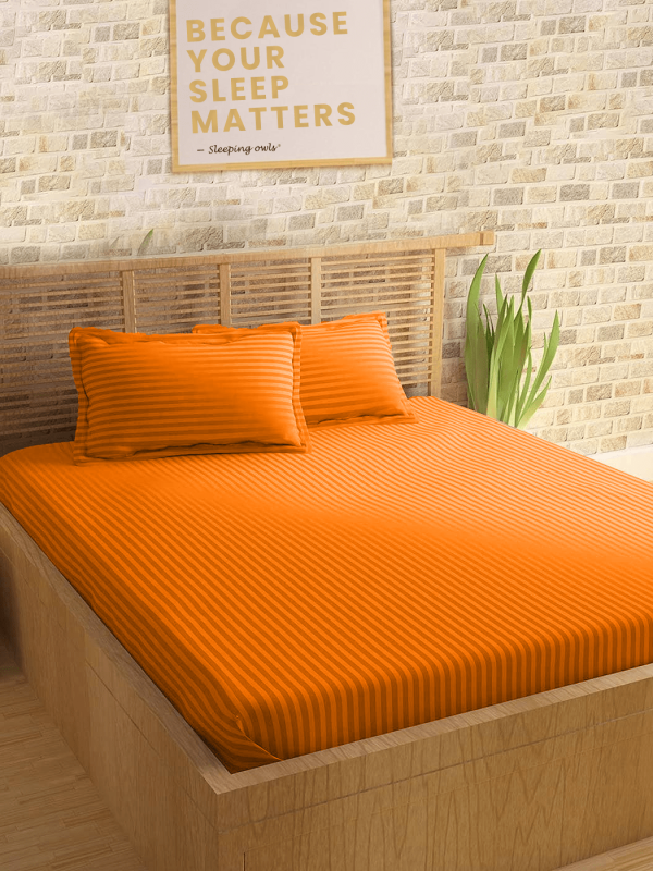 Sleeping Owls Colors210TC 100% Cotton Stripe 1N Super King Bedsheet with 2N Pillow Covers