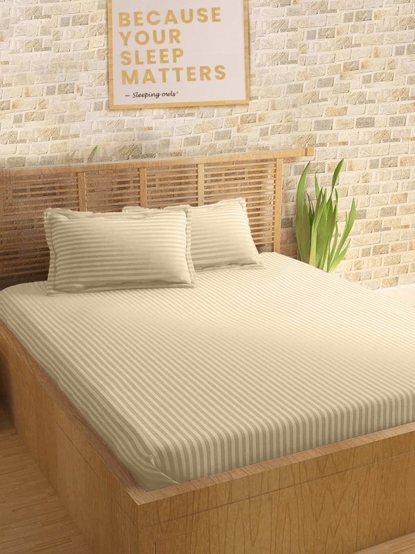 Sleeping Owls Colors210TC Soft 100% Cotton Stripe 1N Super King Bedsheet with 2N Pillow Covers