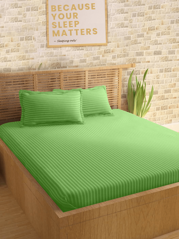 Sleeping Owls Colors210TC Soft 100% Cotton Stripe 1N Super King Bedsheet with 2N Pillow Covers