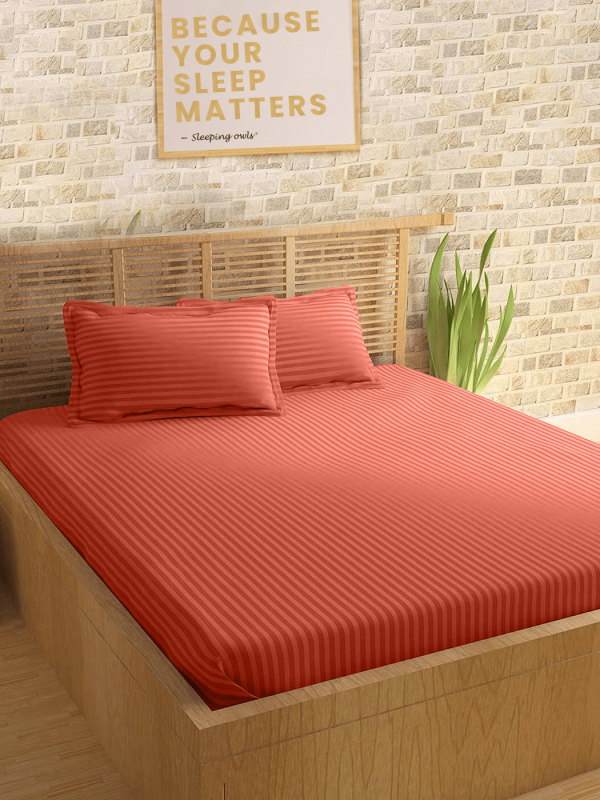 Sleeping Owls Colors210TC Soft 100% Cotton Stripe 1N Super King Bedsheet with 2N Pillow Covers