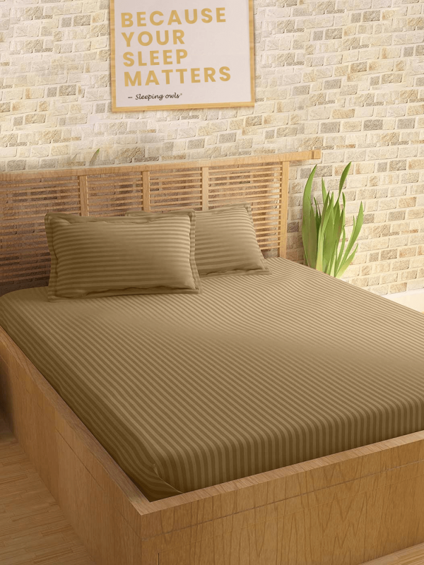 Sleeping Owls Colors210TC Soft 100% Cotton Stripe 1N Super King Bedsheet with 2N Pillow Covers