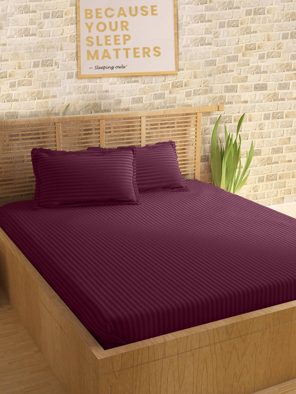 Sleeping Owls Colors210TC Soft 100% Cotton Stripe 1N Super King Bedsheet with 2N Pillow Covers